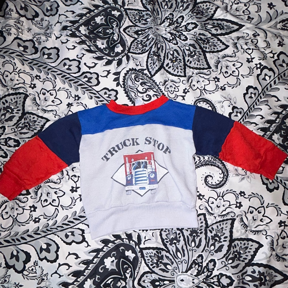 Kids Truck Stop Graphic Sweatshirt - Red, Blue, White